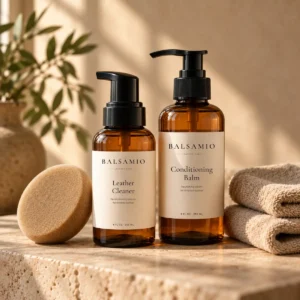Balsamio Leather Care Kit with cleaner, balm, sponge and cloths