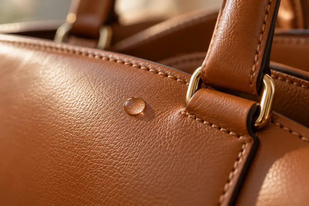 Water drop beading on finished leather — a quick leather type test
