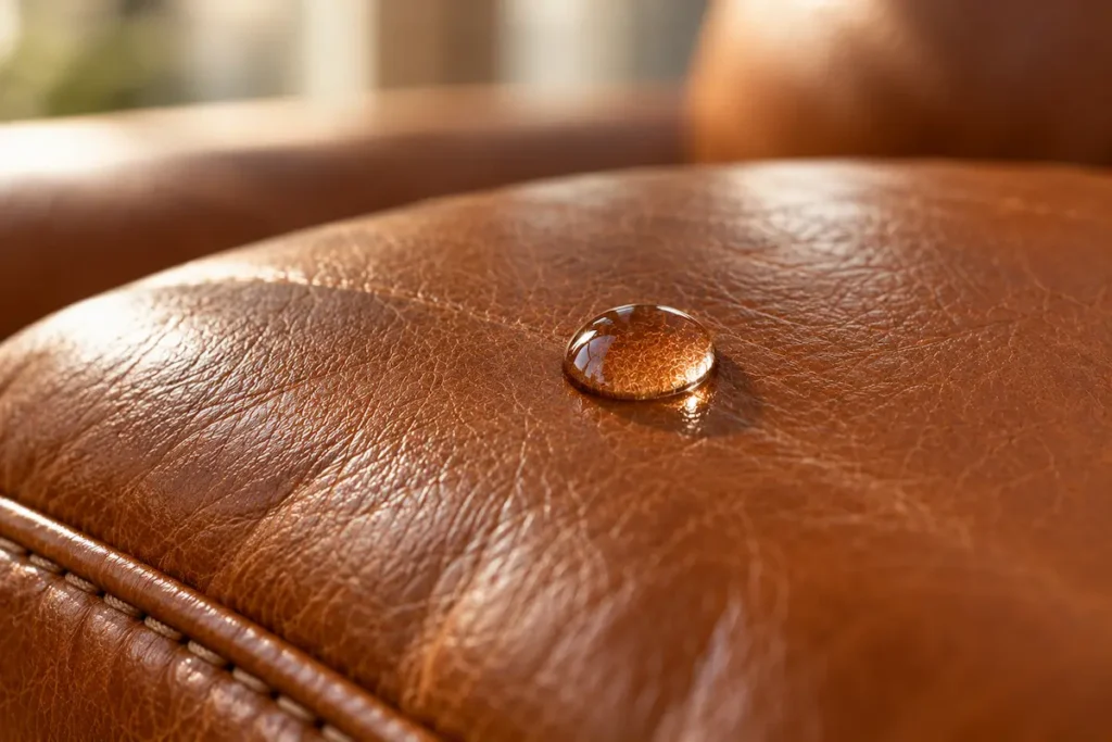 How to identify your leather: water drop beading on pigmented leather