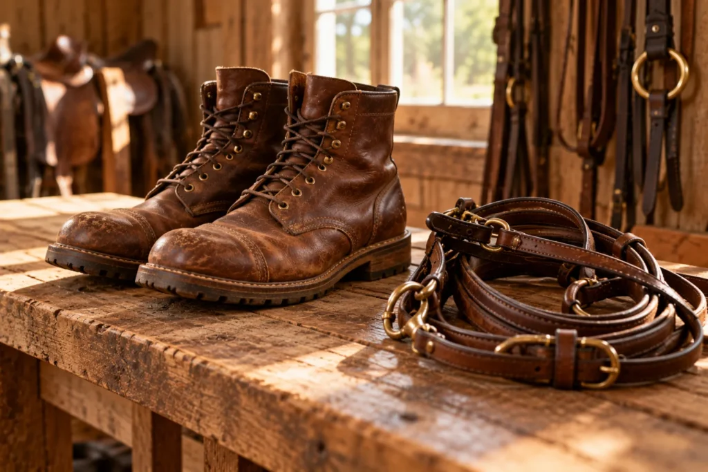 Work boots and horse tack — thick leather that saddle soap was made for